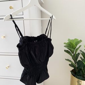 Black Satin Cropped Blouse